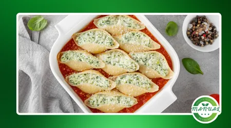 Conchiglione recheado com frango e molho de queijo