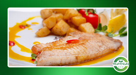 peixe assado com batatas e legumes
