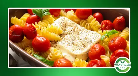 Macarrão feta assado com tomatinhos