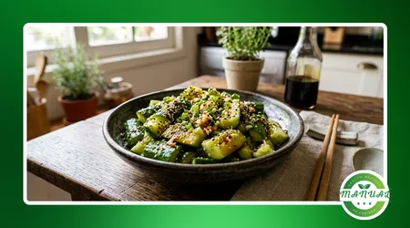 Salada de pepino amassado com gergelim