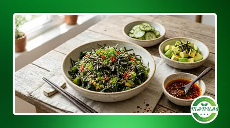 Salada de algas crocantes com gergelim