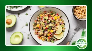 Salada de quinoa com manga, pepino e hortelã